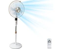 Staande ventilator 60W - Statiefventilator met 3 Snelheden - Vloerventilator met met Afstandsbediening - Stille Ventilator in Hoogte Verstelbaar 110 tot 125 cm - Timer - Kantelbaar en Oscillerend - 53dB - Wit