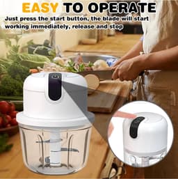 Elektrische uienhakker-Hakmolen-Uiensnijder-USB oplaadbaar-met 3 mengbekers 100/250/350 ml-Knoflookhakker-voor Vlees Uien Fruit groente-kitchenaid — thumbnail 2