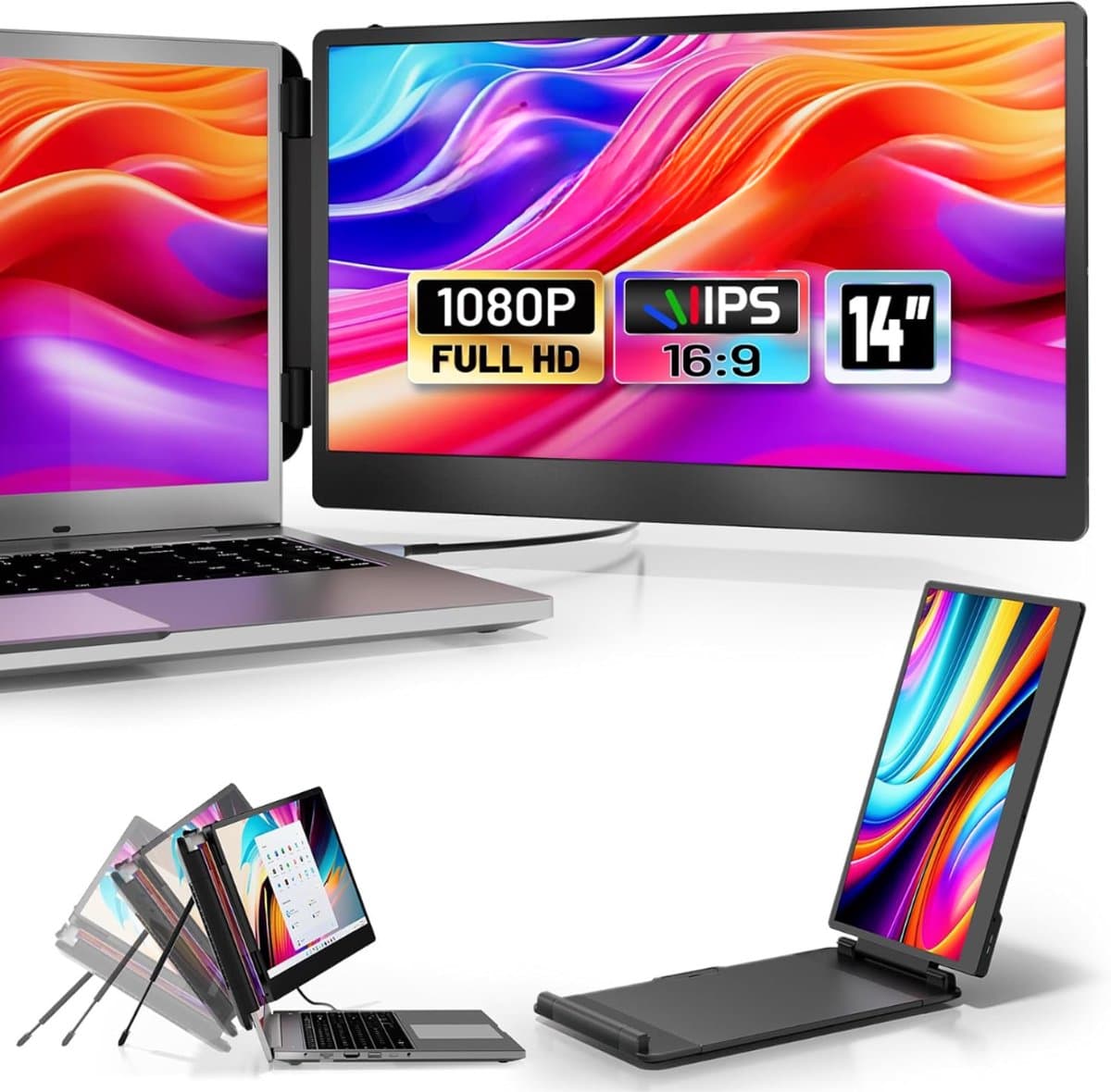 MIRA® Professionele Portable Monitor Pro 2024 - Full HD - 13” / 16.5” Tri-Screen - Laptop Scherm Uitbreider - Zwart - 36cm x 21cm x 4cm — afbeelding 1