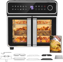 Airfryer 23L XXL – 2400W Heteluchtfriteuse met Dubbele Zone, 12 programma’s, Touchscreen, Receptenboek – Familie Airfryer — thumbnail 1