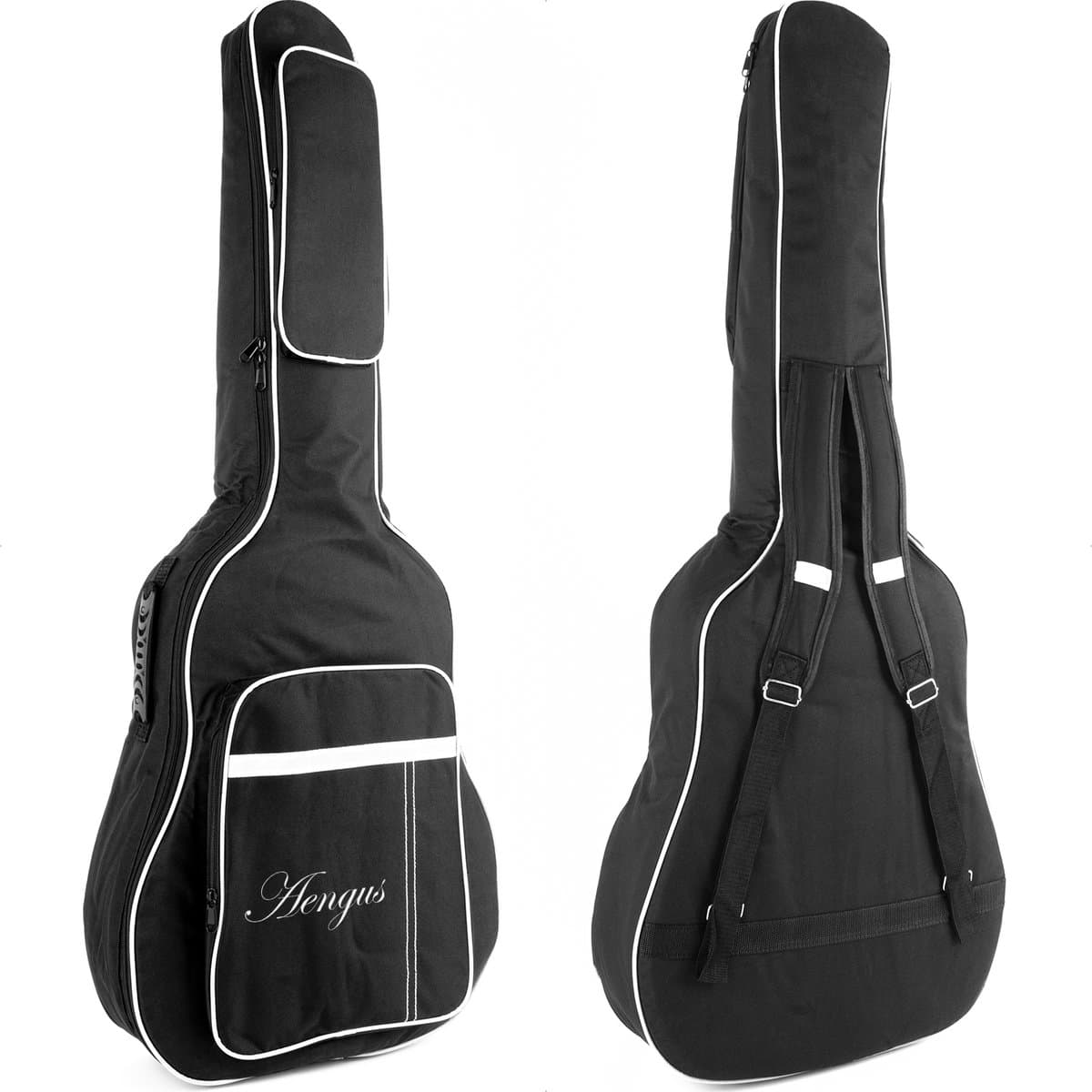 Stevige, Gevoerde Gitaartas voor Akoestische of Western Gitaar (40/41 inch) - Zwart met Reflecterende Details — afbeelding 1