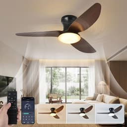 MUPOO Houtlook Plafondventilator met Verlichting Ø100cm - Stil & Dimbaar - Zomer en Winterstand-Smart App & Afstandsbediening -6 Snelheden & Geheugen- Timer- ventilator lamp Voor Slaapkamer / Woonkamer - Walnoothoutkleur — thumbnail 1