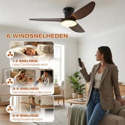 MUPOO Houtlook plafondventilator met verlichting 3 blad Ø100cm - Stil & Dimbaar - Zomer en Winterstand-Smart App & Afstandsbediening -6 Snelheden & Geheugen- Timer- plafondventilator slaapkamer Voor Eetkamer / Kantoor -Kristallen lampenkap — thumbnail 4