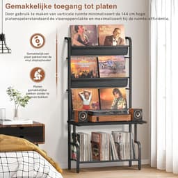 SNJY® Platenspeler Meubel - Platenspeler Kast - LP Houder - Platenhouder - 30D x 70B x 144H cm - Zwart — thumbnail 2