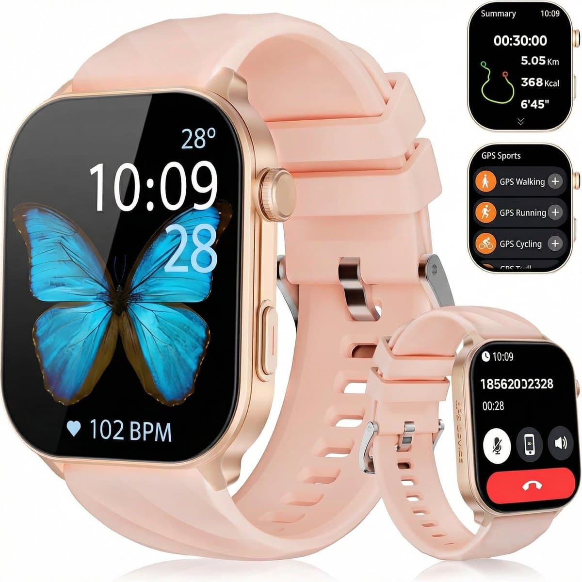 Synyq Axis GPS Smartwatch Dames en Heren - GPS 5 satellieten - Waterdicht - Belfunctie - Stappenteller - Hartslagmeter - Slaapmonitor - Multisport - Geschikt voor Android en iOS - Rose — afbeelding 1
