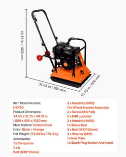 Trilplaatverdichter - Benzine Trilplaat - Motor 212 cc 6,5 pk - Verdichtingskracht 15 kN - Toerental 6400 tpm - Plaatmaat 53 x 40 cm - Handbediend - Bestrating, asfalt, funderingen — thumbnail 3
