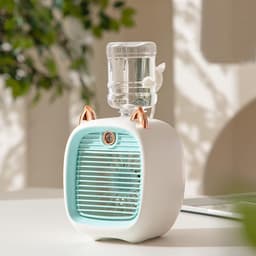Mini Ventilator - USB - Fan - Tafelventilator - in - lamp - oplaadbaar - kantoor, slaapkamer en zomer - luchtkoeler met verneveling en nachtlampje - Draagbare 3 - 1 tafelventilator met luchtkoeling, luchtbevochtiger en led - 3 snelheden - Blauw — thumbnail 4