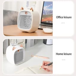 Nachtlampje - USB - in - Luchtbevochtiger en LED Lamp - 3 - 1 Mini Bureauventilator - Luchtkoeler met Verneveling en Nachtlampje - oplaadbare Tafelventilator met 3 Snelheden - Grijs — thumbnail 3