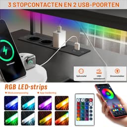 Gaming Bureau met LED Verlichting - 136x118x88 cm - L-Vormig Hoekbureau met Stopcontact - Stopcontact - Gaming Desk - Computer Tafel - Gaming Tafel - Zwart Bureau voor Gamen, Studeren en Werken — thumbnail 5