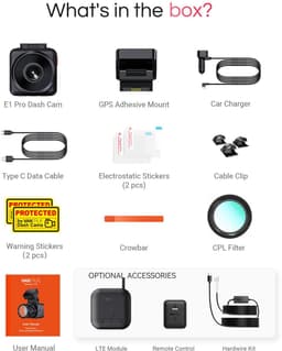Vantrue E1 Pro 4K Mini Dashcam Voorzijde, STARVIS 2 PlatePix™ HDR Nachtzicht Autoradio, Ingebouwde 5G WiFi GPS, 1,54" IPS-scherm, LTE-ondersteuning, Spraakbediening, 24/7 Buffered Parkeermodus, Ondersteunt tot 1TB Max — thumbnail 3