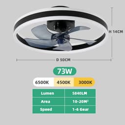 Nivard Plafondventilator - Met Verlichting - Plafond Ventilator - Met Lamp - Plafonniere Met Ventilator - Met Licht - Zwart — thumbnail 2
