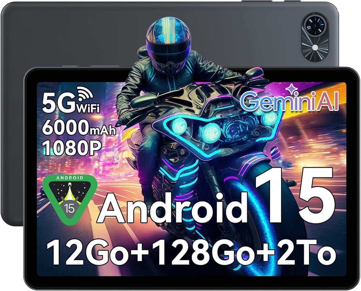 TABWEE Tablet T80 - 5G WiFi - Gemini AI - 12GB RAM - 128GB ROM - 6000 mAh - Android 15 - Bluetooth 5.0 - 1080P - Grijs — afbeelding 1