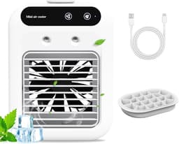 Draagbare airconditioner, 500 ml watertank en touchscreen - verdamperkoeler met 2 windsnelheden, ultra stil ontwerp voor slaapkamer, kantoor, camping, compacte ruimtes (uitgebreid met ijsrooster) — thumbnail 1