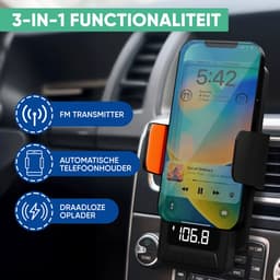 Serve FM Transmitter 3 in 1 Carkit - Telefoonhouder Auto + Draadloos Opladen - Telefoonhouders Auto Accessoires - Draadloze Snellader 15W Autolader - Ventilatie Houder — thumbnail 3