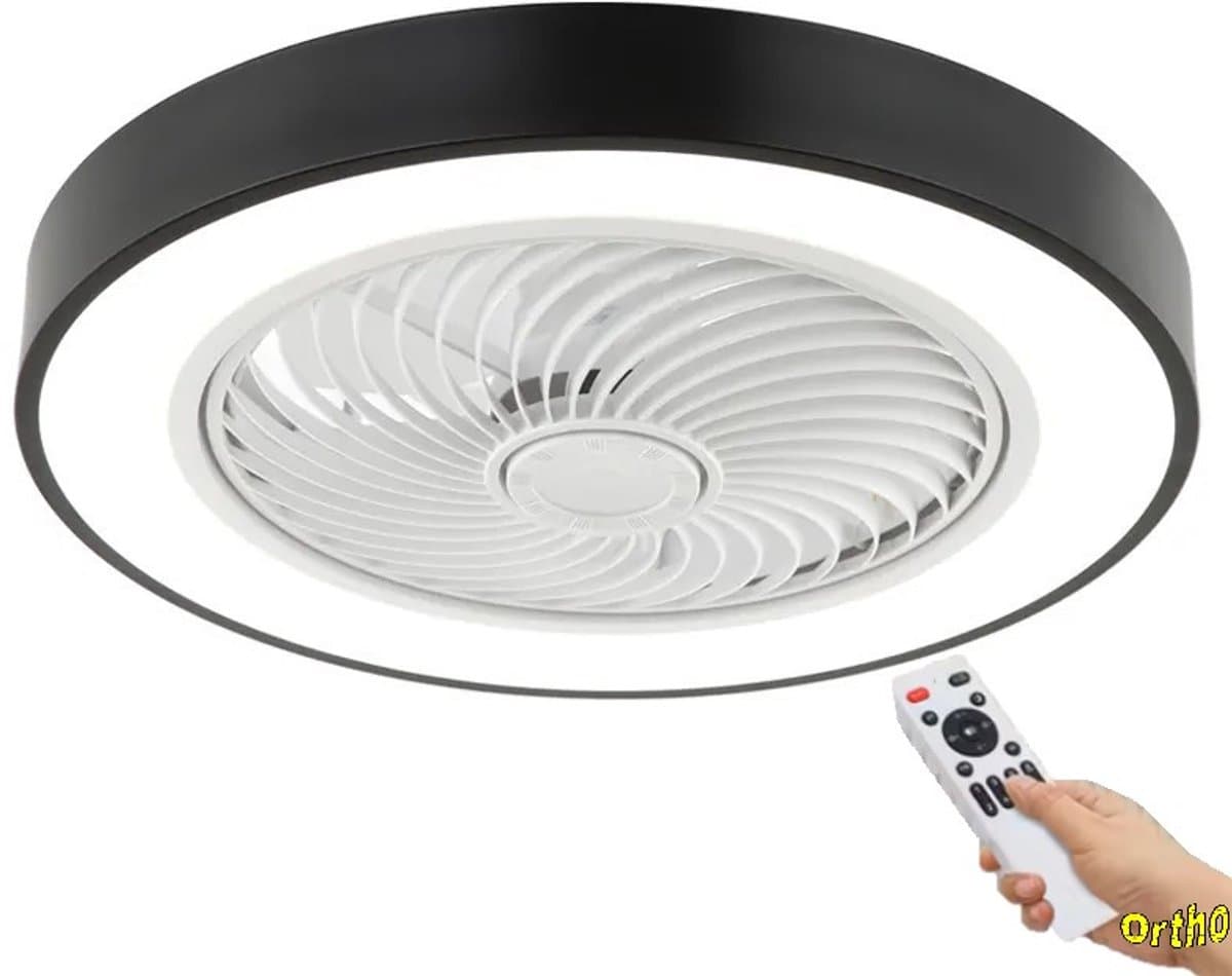 Ortho® - Plafondventilator - Plafondlamp - LED verlichting - LED fan - Zomer- en winterstand - Met afstandsbediening - Zwart — afbeelding 1