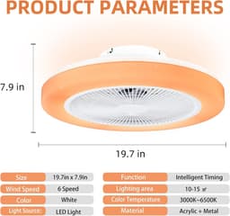 RGB Plafondventilator - 8 Kleuren - Dimbaar - Afstandsbediening & APP - Bluetooth - Smart Lamp - 50 cm - Wit - Woonkamer Lamp — thumbnail 5