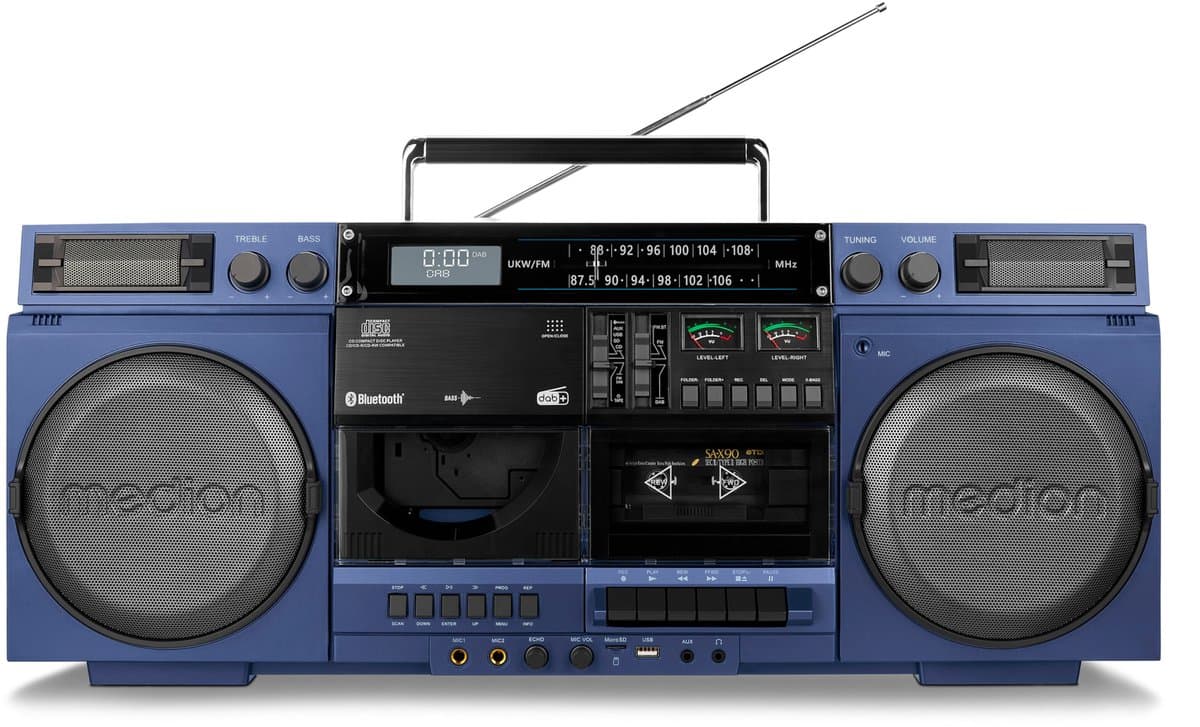 MEDION P66538 Cassetterecorder (retro boombox met cd-speler, jaren 80, groot, USB, SD, cd, cassette MC, DAB+ radio telescopische antenne, Bluetooth, cassettedeck, opnamefunctie, werkt op batterijen) — afbeelding 1