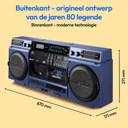 MEDION P66538 Cassetterecorder (retro boombox met cd-speler, jaren 80, groot, USB, SD, cd, cassette MC, DAB+ radio telescopische antenne, Bluetooth, cassettedeck, opnamefunctie, werkt op batterijen) — thumbnail 2