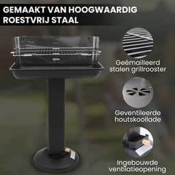 Muntel® Houtskoolbarbecue - Zuil barbecue - BBQ - Asopvangbak - Schuifregelaar - RVS - Zwart — thumbnail 2