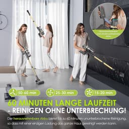 NETTLIFE Steelstofzuiger - Akku - 550W - Draadloos - 45Kpa - met LED-Touchscreen - 60min gebruiktijd - geel - met Anti-klitborstel en borstelloze Motor - 2 in 1 vloerwisser - Accustofzuiger met zelfstaande functie - voor Harde vloeren | Tapijt — thumbnail 5