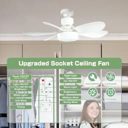 Plafondventilator 40W Ø 52 cm - met Verlichting en Afstandsbediening - Geschikt voor E27 lamphouder - 3 Dimbaar en snelheden - stille - voor Slaapkamer Keuken Woonkamer — thumbnail 3