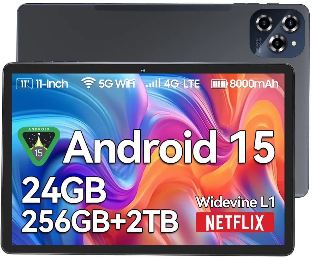 KINGRID Tablet - W90 Tablet - 24GB RAM - 256GB - 4G Dubbele Simkaart - WiFi 6 - 11 inch - 8000mAh- Android 15 -Octa Core - NETFLIX - Grijs — afbeelding 1