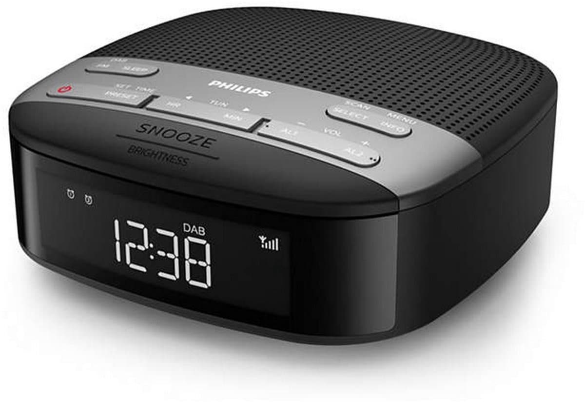 PHILIPS TAR3505 - Digitale wekkerradio DAB+, Dubbel Alarm, Slaaptimer, Compact Ontwerp, Dab+/Fm-Digitale Radio, Automatische Tijdsynchronisatie, Batterijbeveiliging, Zwart, 13.1 x 13.1 x 5.4 cm — afbeelding 1