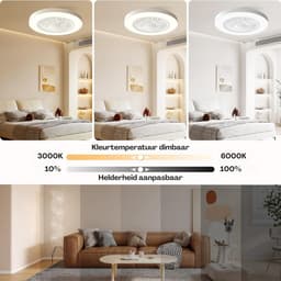 Slimme Plafondventilator met LED Verlichting - App & Afstandsbediening - Plafondlamp met Ventilator - Fluisterstil - Slaapkamer - Woonkamer - Kinderkamer - Ø50 cm - Wit — thumbnail 5