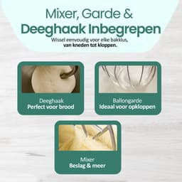 Emerio Keukenmachine 5 Liter - 1000W Keukenrobot - Foodprocessor - Keukenmixer met RVS Mengkom - 6 Snelheden - Inclusief Klopper, Deeghaak en Garde - KM-123117 Wit — thumbnail 2