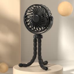 Zwarte miniventilator - Draagbare statiefventilator - Oplaadbare ventilator met 3 snelheden - 360 graden roterende stille ventilator - Autostoel- en bedventilator — thumbnail 3