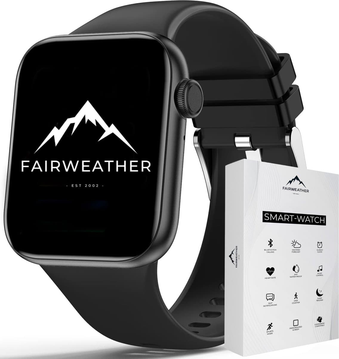 Fairweather Smartwatch Ultra – Heren & Dames – HD – Stappenteller – Slaapmeter – hartslagmeter – Geschikt voor iOS en Android - Zwart — afbeelding 1