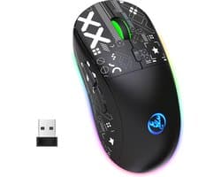 HXSJ T90 2.4G Stille Draadloze Gaming Muis - Bluetooth - Computermuizen - Ultra licht - RGB Verlichting - Zwart
