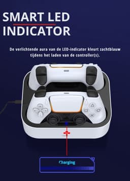 Turqero PS5 Oplaadstation - Playstation 5 controller oplader - Playstation 5 accessoires - Charging station - Draadloos - Geschikt voor twee PS5 controllers - Wit — thumbnail 4