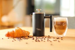 Koffiezetapparaat | 350ml, 600ml, 1L | roestvrij stalen koffiepers, koffiezetapparaat voor thuis, reizen, camping, incl. onderzetter, lepel, vervangingsfilter (zwart, 350ml (2 kopjes) — thumbnail 1