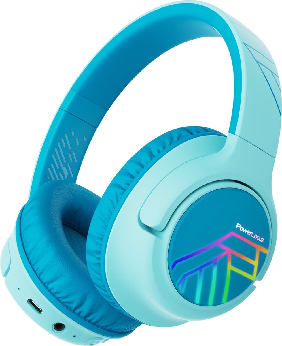 PowerLocus Bobo - Draadloze Koptelefoon voor Kinderen - Bluetooth koptelefoon - 74/85/94dB Volumebegrenzing - Led Verlichting - Audio Sharing Functie - Blauw — afbeelding 1