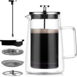 Dubbelwandige Cafetière - French Press - Coffeemaker - Filter Koffie - Borosillicaat Glas - Slow Coffee - 1 Liter — thumbnail 3