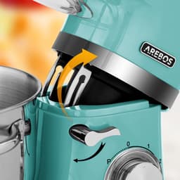 AREBOS Keukenmachine - 1500W - Keukenrobot - 5,5L&4,5L - Keukenmixer - Foodprocessor - Roestvrij Stalen Mengkom - 6 Snelheden - Turquoise — thumbnail 3