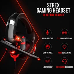 Strex Gaming Headset Met Microfoon - Geschikt Voor PC / PS4 / PS5 / Xbox / Switch - Game Koptelefoon Met Draad - Rood — thumbnail 2