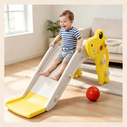 Glijbaan voor peuters, voor binnen en buiten, met basketbalring, antisliptreden, 100 cm, babyklimmen (geel) — thumbnail 1