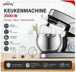 Homelux Keukenmachine 12L – Mixer met Mengkom RVS – Planetaire Mixer 2000W – Deegkneder – Keukenmixer met Garde & Klopper – — thumbnail 1