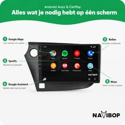 Navibop Autoradio geschikt voor Honda Insight - Draadloos Apple CarPlay & Android Auto - 9 inch touchscreen - Android 15 - 2GB/64GB - Navigatie - Bluetooth - DAB+ ready - 2 din — thumbnail 5