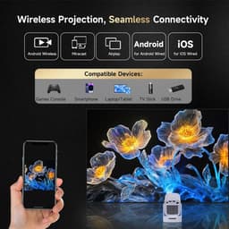 Prime Home Mini projector - Beamer projector - Mini projector 4k - Native 1080P - Android 11 Dual WiFi Bluetooth 5.4 - Autofocus Keystone - 330 ANSI Thuisbioscoop - Wit — thumbnail 3