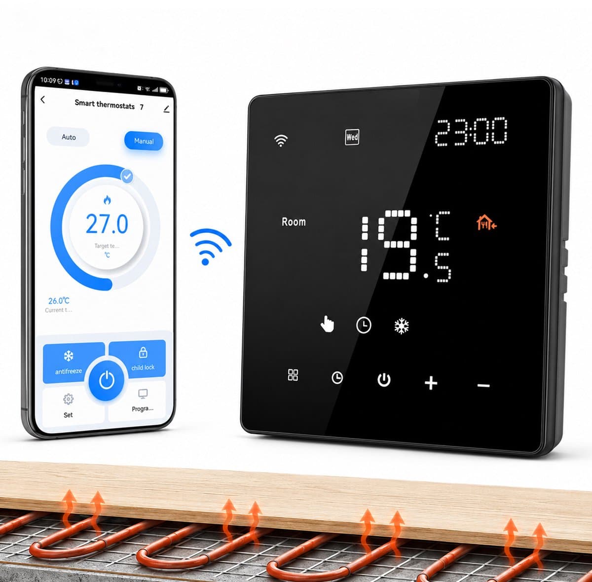 CONENTOOL WIFI Slimme Thermostaat 16A - Programmeerbaar - geschikt voor Elektrische Vloerverwarming - Zwart — afbeelding 1
