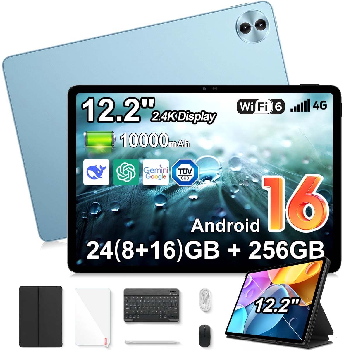 Tablet Blackview Mega 5 - 12,2 inch 2,4K IPS 120 Hz - Android 16 - 24 GB (8+16) RAM, 256 GB ROM - 10000 mAh 55W - WiFi 6 - 1080P Widevine L1 - Blauw — afbeelding 1