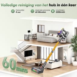 Adormii Steelstofzuiger Draadloos – 50000Pa Sterke Zuigkracht – 60 Min Accuduur – Anti-haarwikkel Vloerborstel – 4 HEPA-filters – 1,6 L Stofreservoir – Groene LED Stofdetectieverlichting – Goud — thumbnail 3