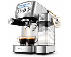 Lugia Pistonmachine 20 Bar - Koffiemachine met Automatische Melkopschuimer - Espressomachine - Led display - 20 bar - Ccappuccino, latte en macchiato - RVS Lugia
