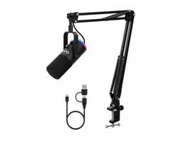 APO Electronics®- Studio 1T - USB / XLR Gaming Microfoon met Boom Arm - RGB - Streaming & Podcast Microfoon - Volume & Echo - Zwart