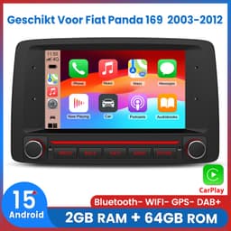 Awesafe Autoradio - Geschikt Voor Fiat Panda 169 2003 t/m 2012 - 7 inch IPS Radio Scherm - Draadloos Apple CarPlay & Android Auto - Android 15.0 Systeem - Ram 2GB + Rom 64GB - GPS Navigatie Bluetooth WIFI RDS DSP - Navigatiesysteem Auto — thumbnail 1
