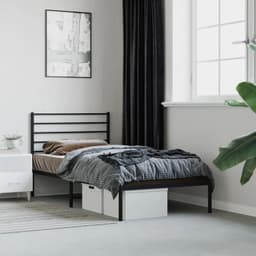 Bedframe met hoofdeinde, metaal, zwart, 90 x 200 cm, bedframe voor woonkamer, slaapkamer, hotelbedframe, geschikt voor slaapkamer — thumbnail 1