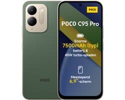 Xiaomi POCO C95 Pro - 6GB RAM - 128GB - Green - 7500mAh batterij met 45W turbo-opladen - Aangedreven door 45W turbo-opladen - Meeslepend 6.9" display